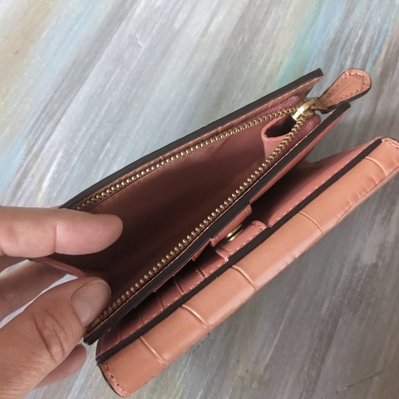 Coach Pink Croc-Embossed Wallet with Gold Hardware - Picture 7 of 11